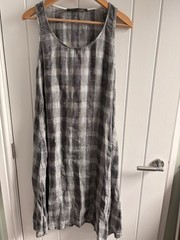 Elemente Clemente Lagenlook Grey Gingham 100% Linen Midi Dress Size 1 UK8/10