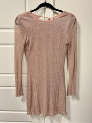 Kimchi Blue Pink Glitter Metallic Knit V-Neck Long Sleeve Mini Dress S
