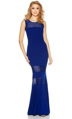QUIZ Insert Fishtail Maxi Cocktail Party Wedding Dress Gown Blue & Black Mesh