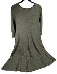 Womens Medium Forest Green Lands End Merino Wool 3/4 Sleeve Sweater Dress