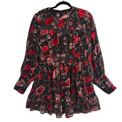 Fate Womens Large Floral Velvet Mini Dress Sheer Romantic Cottagecore