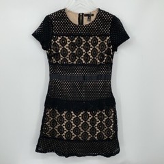 Aqua crochet lace shift dress black nude mini short sleeve peplum Medium