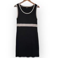 Adrienne Vittadini Womens Black Beige Sleeveless Ribbed Knit Sheath Dress Large