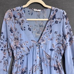 Lovestitch Dress S Blue Maxi Tiered Long Sleeve Chiffon Sheer Boho Indie Cottage
