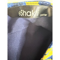 eShakti Custom Blue Yellow Floral Fit & Flare Midi Dress size m/l
