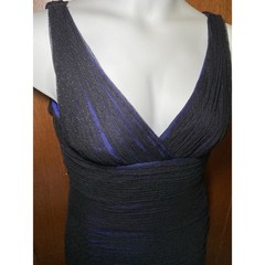 ML MONIQUE LHUILLIER Blue Black Tulle Polka Dot Trumpet Gown Dress sz 2
