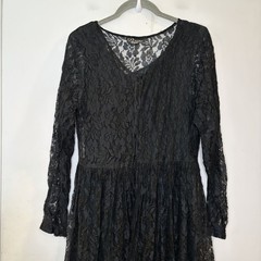 Vtg 90s Black Lace Romantic Button Front Long Sleeve Midi Dress Goth Whimsigoth