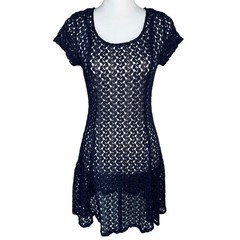 SPEECHLESS Womens Medium Navy Blue Crochet Lace Mini Dress Short Sleeve Cover Up