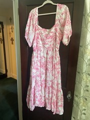 LC Lauren Conrad Pink/White Floral Square Neck Puff Sleeve Midi Dress XXL