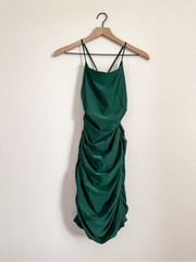 Confident Allure Emerald Ruched Lace-Up Bodycon Mini Dress Size Small