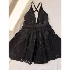 Elegant Black Tulle Cocktail Dress with Floral Pattern
