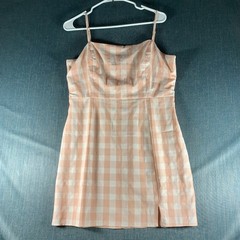 BP. Women&rsquo;s Dress Size L Peach White Plaid Spaghetti Straps Lined Polyester