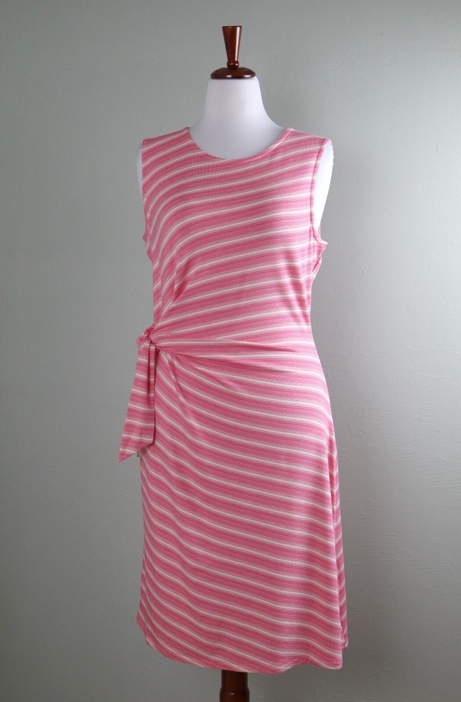 TALBOTS NWT $99 Pink Striped Casual Side Tie Tank Dress Size Large