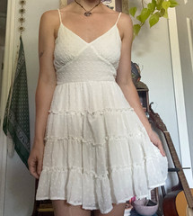 Altar&rsquo;d State White Chiffon Ruffle Fit & Flare Mini Dress V-Neck M