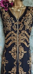 windsmoor black gold lace tapework beaded 20s Deco Gatsby evening dress 16 18
