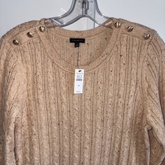 Talbots Cable Knit Button Shoulder Sweater Dress Camel Beige NWT Size Medium