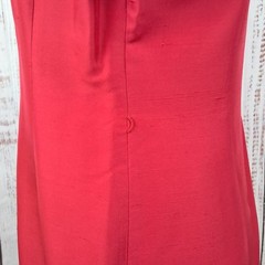 Vintage 90s August Silk 6 Red 100% Silk Fitted Shirt Dress Sheath Midi Tailored