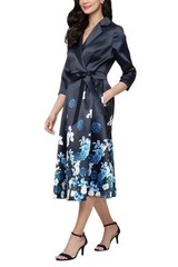 Alex Evenings Women Stretch Faille 3/4-Sleeve ALine Dress Navy Multi Sze 14 $189