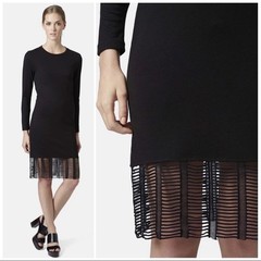 Topshop Black Fishnet Hem Dress US 12 UK 16 Stretch Knit Modern Minimalist Chic