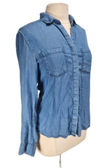 THREAD SUPPLY Womens Button Up Top Size S Blue Chambray Back Slit Long SLV 300A
