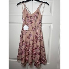 Twosisters The Label Pink Garden Floral Embroidered Mini Dress US 2 XS New
