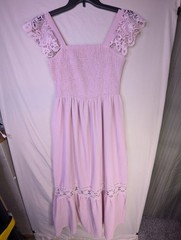 Boho Square Neck Smocked Midi Dress with Flutter Lace Sleeves and Pockets