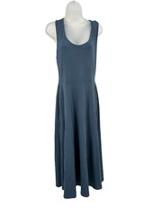 Pact Organic Cotton Fit & Flare Open Back Maxi Dress Blue Size L Summer Travel