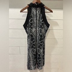 Michael Kors Black and Gray Snake Print Beaded Midi Dress- size 8