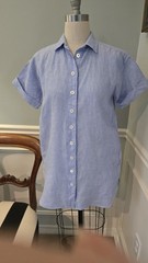J.CREW Sz XSP Classic Button Front Shirt Dress 100% Linen Blue Preppy, Short Slv