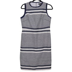 J Crew Sheath Dress Womens Size 8 Blue White Striped Tweed Nautical Sleeveless