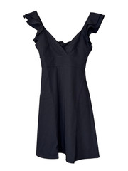 Allara Black Ruffle Strap Tie Back V-Neck Fit and Flare Mini Dress NEW
