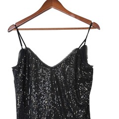 Black Sequin Bodycon Mini Dress V-Neck Spaghetti Strap Sz Medium