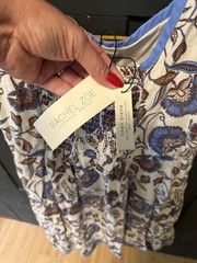 RACHEL ZOE Size 8 Blue Brown Floral Sleeveless Linen Blend Sundress Pockets Boho