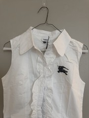Burberry White Solid Sleeveless Collared Shirt Dress Ruffle Button Cotton M