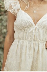 Limelush Creme Floral Embroidered Chiffon Mini Dress Size Small