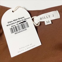 Billy J NWT Cleo Mini Dress 6 Brown One Shoulder Cutout Linen Blend Minimalist