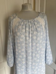 Mint Velvet Ladies Light Blue White Broderie Tassell Trim Summer Dress UK 16