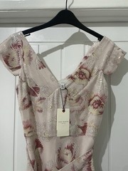 £350 Ted Baker Ninia Belted Floral Midaxi Dress Cream / Pink UK 8 10 Size 1