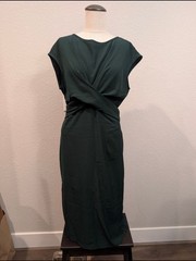 NWT Max Studio Sz L Dark Green Twist-Front Midi Dress