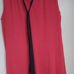 DKNY Red Chiffon Pleated Fit & Flare Dress V-Neck Sleeveless Tie 4