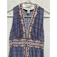 Wisp Maxi Dress Blue Border Print V-Neck Boho Sleeveless Size 4P