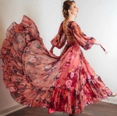 MAC DUGGAL Size 0 Pink 67946 Floral Cutout Open Back Blouson Sleeve Dress Gown