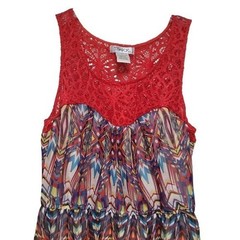 Funky Dress Crochet Net Neckline Art to Wear Fit and Flare L