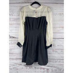 Dazy Dress Women&rsquo;s Large Black White Long Sleeve Sheer Contrast Mini Pleated New