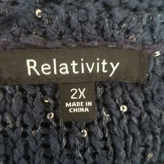 Relativity Knit Tunic with sequins and Nylon ruffle down Hem, blue – Size 2X