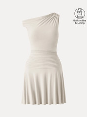 OGL Skinkiss Asymmetrical Ruched Fit & Flare Mini Bra Dress New