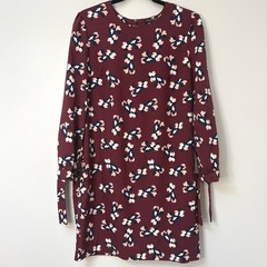 Banana Republic SZ 6 Burgundy Floral Tie Cuff Long Sleeve Dress
