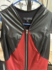 $182 METAMORPHOZA Sleeveless Zip Faux Leather Maxi Dress – Black / Red – S