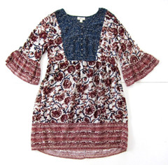 Style & Co 100% Rayon Pink Blue Red Floral 3/4 Sleeve Tunic Smock Dress Small