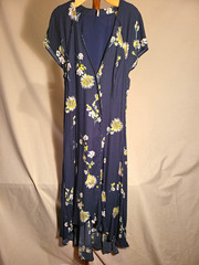 Free People Blue Floral Maxi Dress V-Neck Ruffle Kimono Short Sleeve S